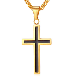 U7 Cross Enamel Pendant Necklace Stainless Steel Black Gold Color For Men/Women Religious Christian Jewelry Christmas Gifts P581