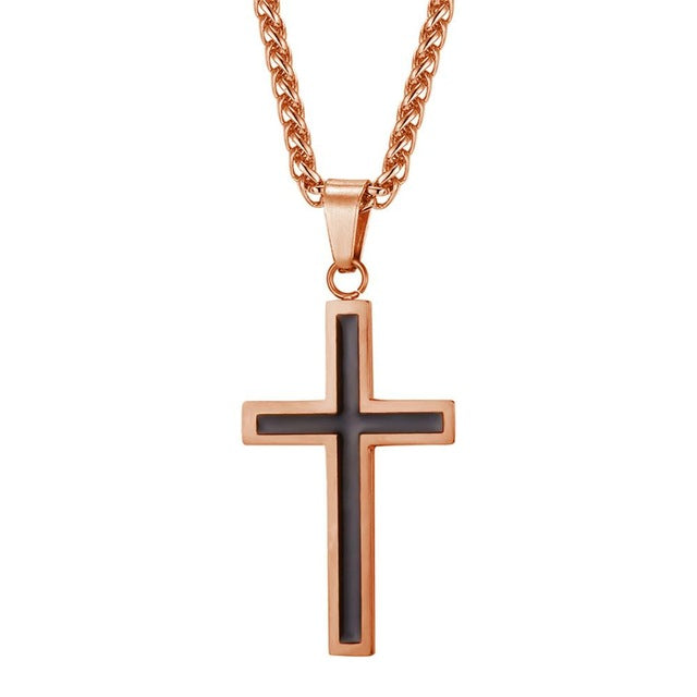 U7 Cross Enamel Pendant Necklace Stainless Steel Black Gold Color For Men/Women Religious Christian Jewelry Christmas Gifts P581