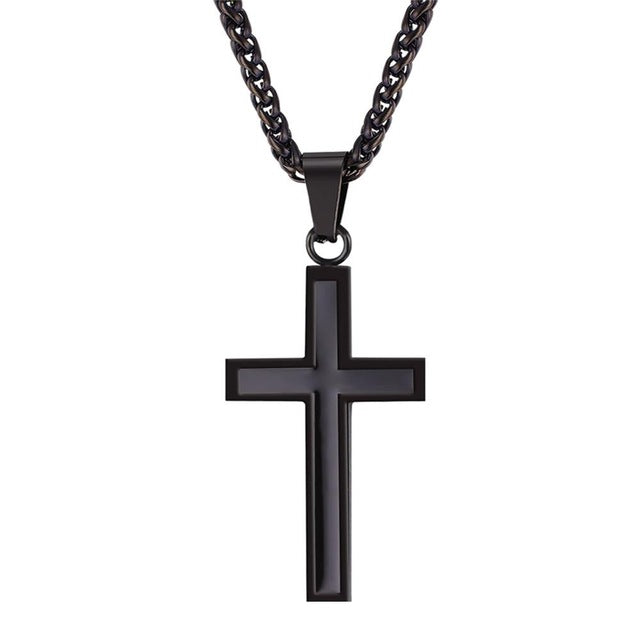 U7 Cross Enamel Pendant Necklace Stainless Steel Black Gold Color For Men/Women Religious Christian Jewelry Christmas Gifts P581