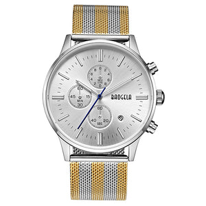 BAOGELA Chronograph Black New Watches Mens Quartz Watch Stainless Steel Mesh Band Slim Men Gold Watch Student Sports Wristwatch