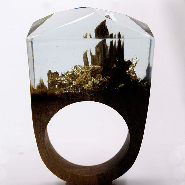 Wood Resin Ring For Women Male Handmade Wooden Secret Magic Forest Band Men's Jewelry Hip Hop Fashion Punk Wood Rings Men Anel