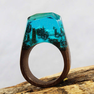 Wood Resin Ring For Women Male Handmade Wooden Secret Magic Forest Band Men's Jewelry Hip Hop Fashion Punk Wood Rings Men Anel