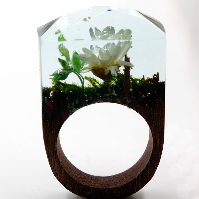 Wood Resin Ring For Women Male Handmade Wooden Secret Magic Forest Band Men's Jewelry Hip Hop Fashion Punk Wood Rings Men Anel