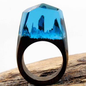 Wood Resin Ring For Women Male Handmade Wooden Secret Magic Forest Band Men's Jewelry Hip Hop Fashion Punk Wood Rings Men Anel