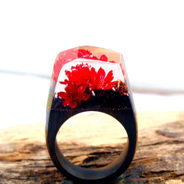 Wood ring animal jewelry Wood resin ring Red moon Wolf Engagement wooden  rings - Shop Green Wood General Rings - Pinkoi