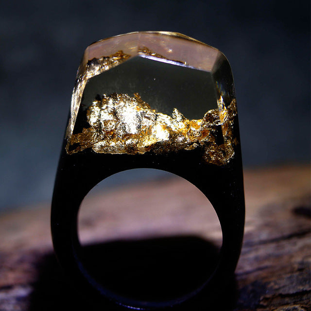 Wood Resin Ring For Women Male Handmade Wooden Secret Magic Forest Band Men's Jewelry Hip Hop Fashion Punk Wood Rings Men Anel