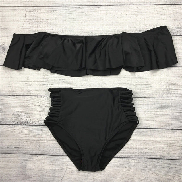 2018 Women Strapless Bikini Set Off Shoulder Swimsuit High Waist Cross Straps Biquini Sexy Hollow Out Swimwear Bathing Suit