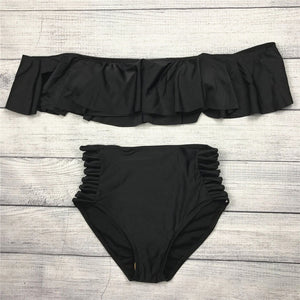 2018 Women Strapless Bikini Set Off Shoulder Swimsuit High Waist Cross Straps Biquini Sexy Hollow Out Swimwear Bathing Suit