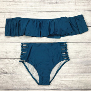 2018 Women Strapless Bikini Set Off Shoulder Swimsuit High Waist Cross Straps Biquini Sexy Hollow Out Swimwear Bathing Suit