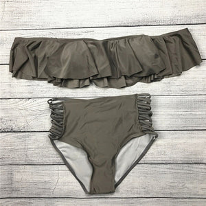 2018 Women Strapless Bikini Set Off Shoulder Swimsuit High Waist Cross Straps Biquini Sexy Hollow Out Swimwear Bathing Suit