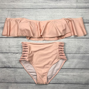 2018 Women Strapless Bikini Set Off Shoulder Swimsuit High Waist Cross Straps Biquini Sexy Hollow Out Swimwear Bathing Suit