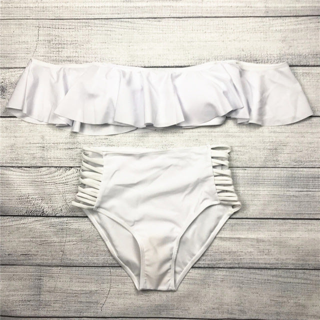 2018 Women Strapless Bikini Set Off Shoulder Swimsuit High Waist Cross Straps Biquini Sexy Hollow Out Swimwear Bathing Suit