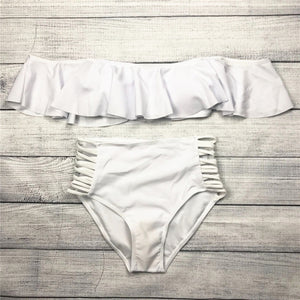 2018 Women Strapless Bikini Set Off Shoulder Swimsuit High Waist Cross Straps Biquini Sexy Hollow Out Swimwear Bathing Suit