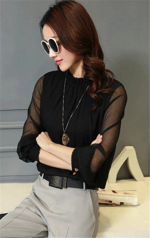 Chiffon Blouse 2018 New Women Tops Long Sleeve Stand Neck Work Wear Shirts Elegant Lady Blouses Casual Solid Color Blusas 32746
