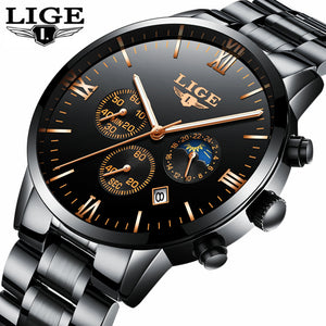 LIGE Watch Men Fashion Sports Quartz Clock Mens Watches Top Brand Luxury Full Steel Business Waterproof Watch Relogio Masculino