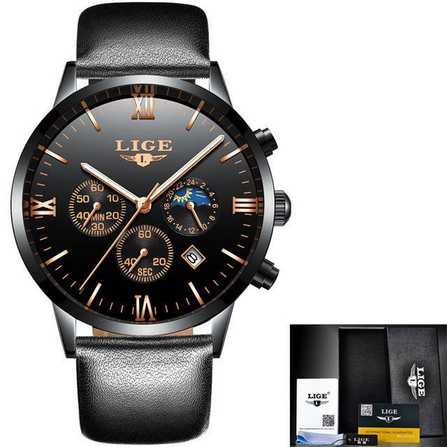 LIGE Watch Men Fashion Sports Quartz Clock Mens Watches Top Brand Luxury Full Steel Business Waterproof Watch Relogio Masculino