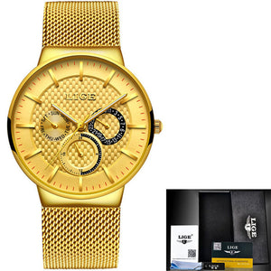 LIGE Fashion Mens Watches Top Brand Luxury Quartz Watch Men Casual Slim Mesh Steel Date Waterproof Sport Watch Relogio Masculino