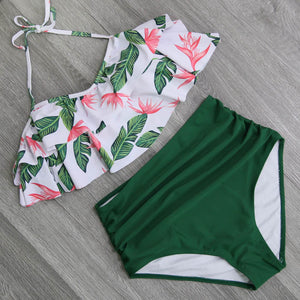 Bikini Set Double Ruffle Swimwear Women Sexy Swimsuit Off Shoulder High Waist Swim Wear Beach Bathing Suits