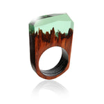 Handmade Wood Resin Ring With Magnificent Fantasy Secret Magic Landscape Punk Wooden Rings Hip Hop unique Jewelry