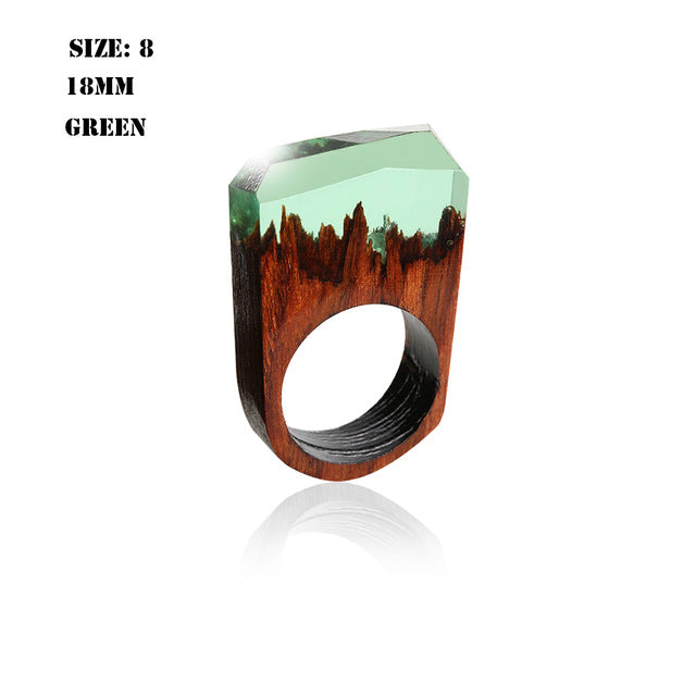Handmade Wood Resin Ring With Magnificent Fantasy Secret Magic Landscape Punk Wooden Rings Hip Hop unique Jewelry