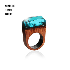 Handmade Wood Resin Ring With Magnificent Fantasy Secret Magic Landscape Punk Wooden Rings Hip Hop unique Jewelry