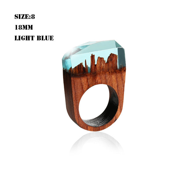 Handmade Wood Resin Ring With Magnificent Fantasy Secret Magic Landscape Punk Wooden Rings Hip Hop unique Jewelry