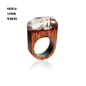 Handmade Wood Resin Ring With Magnificent Fantasy Secret Magic Landscape Punk Wooden Rings Hip Hop unique Jewelry