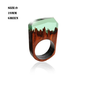 Handmade Wood Resin Ring With Magnificent Fantasy Secret Magic Landscape Punk Wooden Rings Hip Hop unique Jewelry