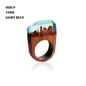 Handmade Wood Resin Ring With Magnificent Fantasy Secret Magic Landscape Punk Wooden Rings Hip Hop unique Jewelry
