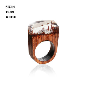 Handmade Wood Resin Ring With Magnificent Fantasy Secret Magic Landscape Punk Wooden Rings Hip Hop unique Jewelry