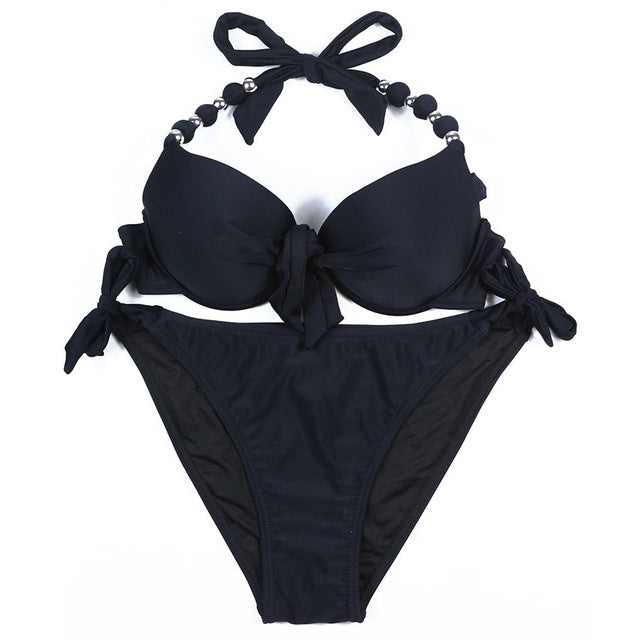 EONAR Bikinis Women 2018 Print Floral Swimsuits Brazilian Push Up Halter Bikini Set Bathing Suits Plus Size Swimwear Female XXL