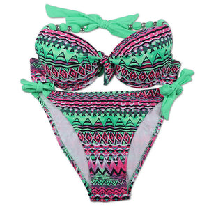 EONAR Bikinis Women 2018 Print Floral Swimsuits Brazilian Push Up Halter Bikini Set Bathing Suits Plus Size Swimwear Female XXL