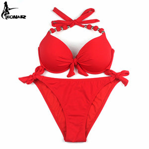 EONAR Bikinis Women 2018 Print Floral Swimsuits Brazilian Push Up Halter Bikini Set Bathing Suits Plus Size Swimwear Female XXL