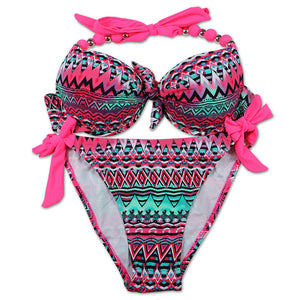 EONAR Bikinis Women 2018 Print Floral Swimsuits Brazilian Push Up Halter Bikini Set Bathing Suits Plus Size Swimwear Female XXL