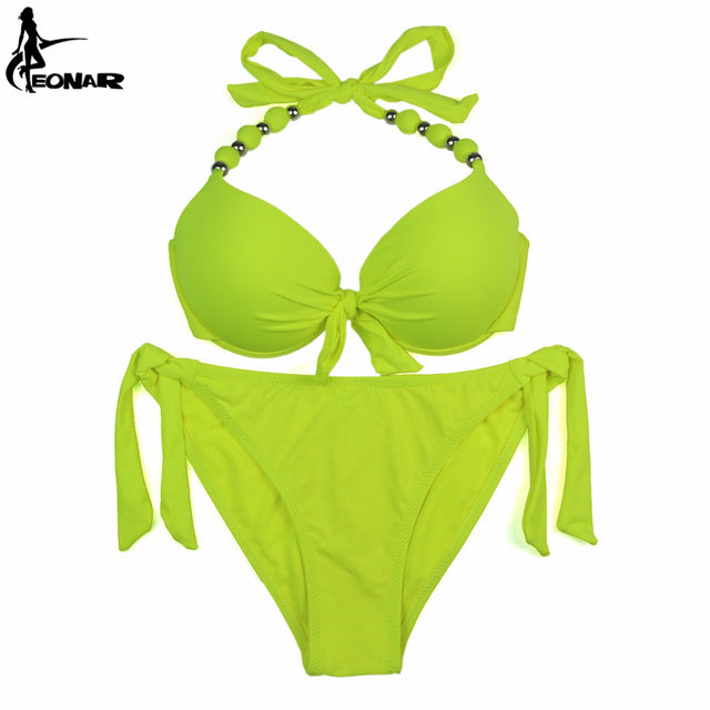EONAR Bikinis Women 2018 Print Floral Swimsuits Brazilian Push Up Halter Bikini Set Bathing Suits Plus Size Swimwear Female XXL