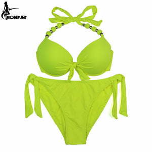 EONAR Bikinis Women 2018 Print Floral Swimsuits Brazilian Push Up Halter Bikini Set Bathing Suits Plus Size Swimwear Female XXL