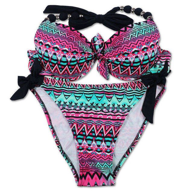 EONAR Bikinis Women 2018 Print Floral Swimsuits Brazilian Push Up Halter Bikini Set Bathing Suits Plus Size Swimwear Female XXL
