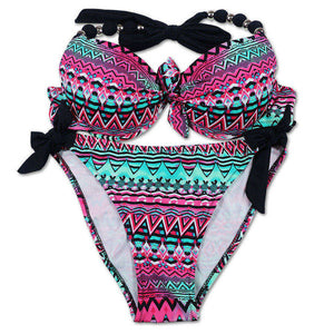 EONAR Bikinis Women 2018 Print Floral Swimsuits Brazilian Push Up Halter Bikini Set Bathing Suits Plus Size Swimwear Female XXL