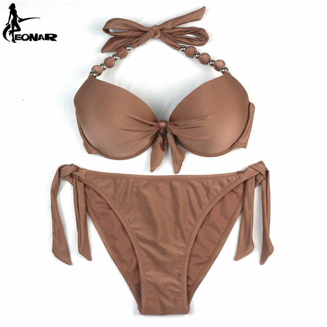 EONAR Bikinis Women 2018 Print Floral Swimsuits Brazilian Push Up Halter Bikini Set Bathing Suits Plus Size Swimwear Female XXL