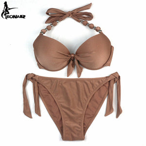 EONAR Bikinis Women 2018 Print Floral Swimsuits Brazilian Push Up Halter Bikini Set Bathing Suits Plus Size Swimwear Female XXL