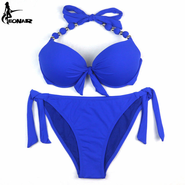 EONAR Bikinis Women 2018 Print Floral Swimsuits Brazilian Push Up Halter Bikini Set Bathing Suits Plus Size Swimwear Female XXL