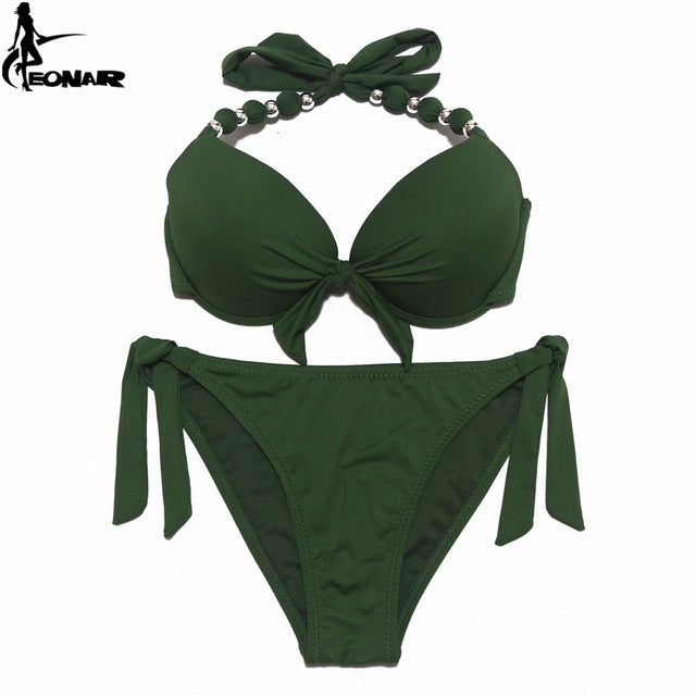 EONAR Bikinis Women 2018 Print Floral Swimsuits Brazilian Push Up Halter Bikini Set Bathing Suits Plus Size Swimwear Female XXL