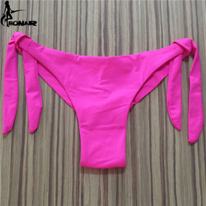 2018 Sexy Solid Thong Bikini Brazilian Cut Swimwear Women Bottom Adjustable Briefs Swimsuit Panties Underwear Thong Bathing Suit