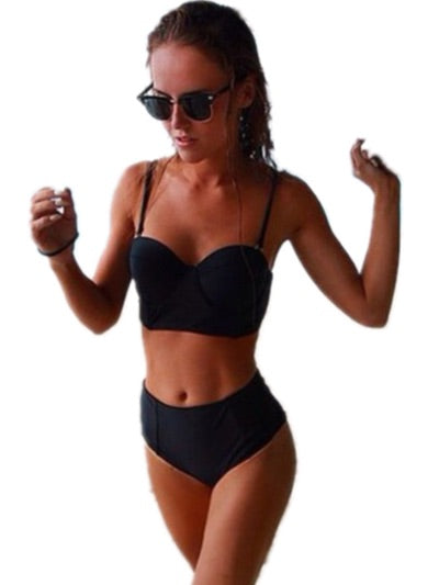 New High Waist Bikini Set Black  2XL Swimsuit Swimwear High Quality Material