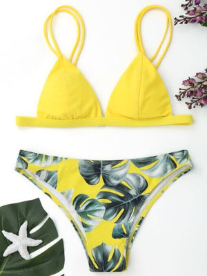 ZAFUL Sexy Brazilian Bikini Set Swimwear Women Swimsuit Bathing Suit Cami Palm Leaf Print Biquini Swim Suit Maillot De Bain