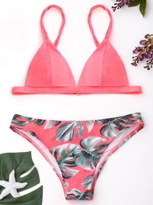 ZAFUL Sexy Brazilian Bikini Set Swimwear Women Swimsuit Bathing Suit Cami Palm Leaf Print Biquini Swim Suit Maillot De Bain