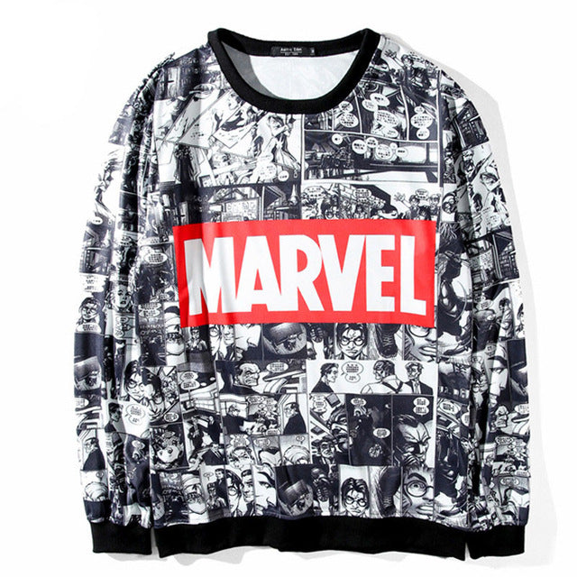 Aelfric Eden Marvel Sweatshirts Man Women Round Neck Hoodies Comic Japanese Nime Letter Printed Kpop Casual Black Hoodie DYY011