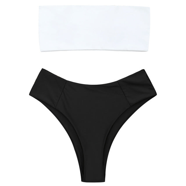 Belleziva Ribbed Bandeau Bikini Set High Cut Sexy Brazilian Bikini Swimwear Female Bathing Suit Women Sexy Swimsuit Biquinis