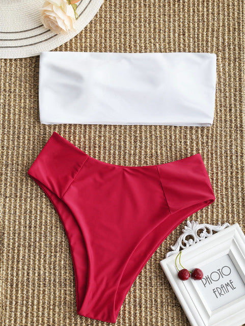Belleziva Ribbed Bandeau Bikini Set High Cut Sexy Brazilian Bikini Swimwear Female Bathing Suit Women Sexy Swimsuit Biquinis
