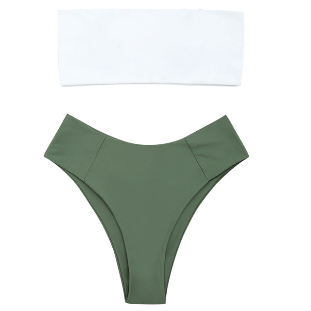 Belleziva Ribbed Bandeau Bikini Set High Cut Sexy Brazilian Bikini Swimwear Female Bathing Suit Women Sexy Swimsuit Biquinis